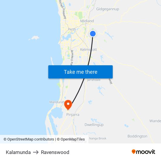 Kalamunda to Ravenswood map