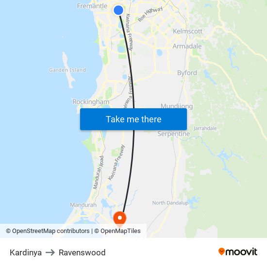 Kardinya to Ravenswood map