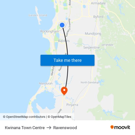 Kwinana Town Centre to Ravenswood map