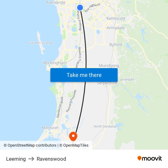 Leeming to Ravenswood map