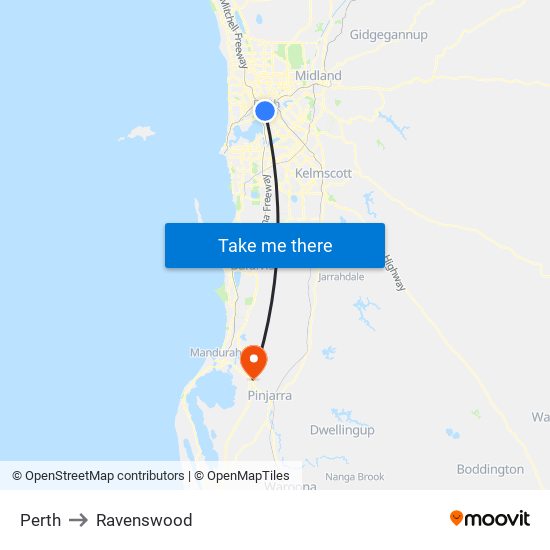 Perth to Ravenswood map