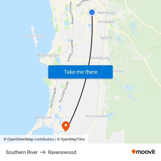 Southern River to Ravenswood map