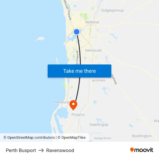 Perth Busport to Ravenswood map