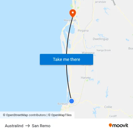 Australind to San Remo map