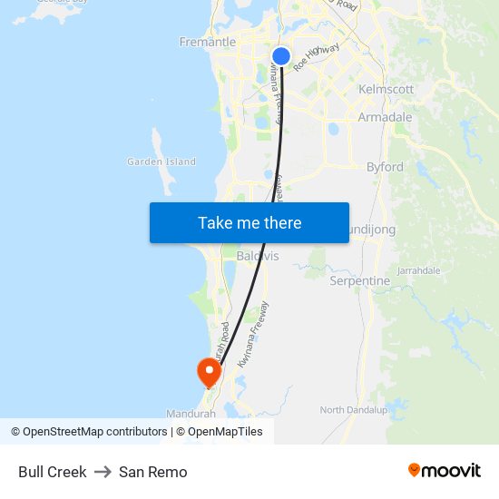 Bull Creek to San Remo map