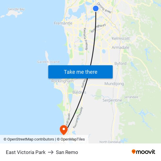 East Victoria Park to San Remo map