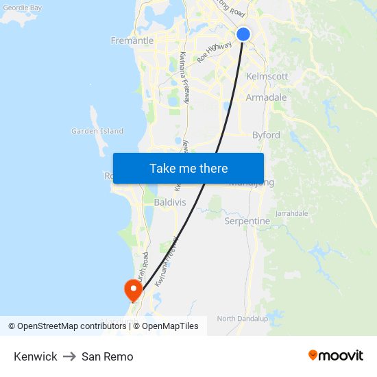 Kenwick to San Remo map