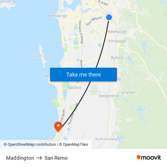 Maddington to San Remo map