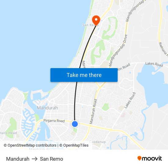 Mandurah to San Remo map