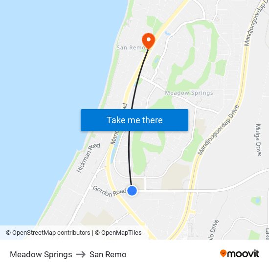 Meadow Springs to San Remo map