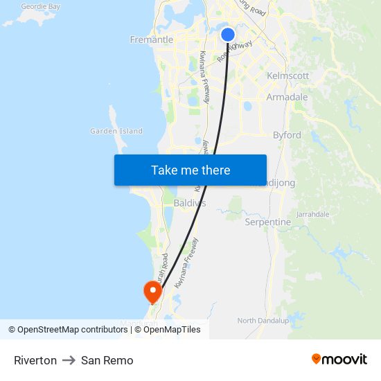 Riverton to San Remo map
