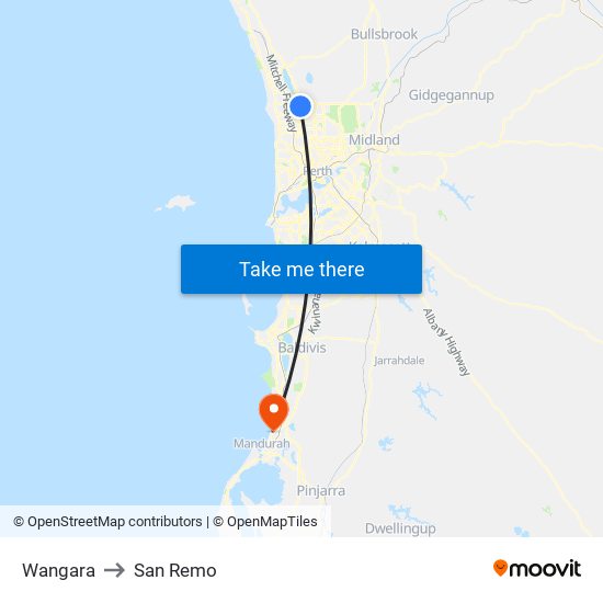 Wangara to San Remo map