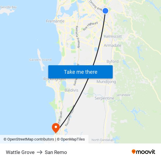 Wattle Grove to San Remo map