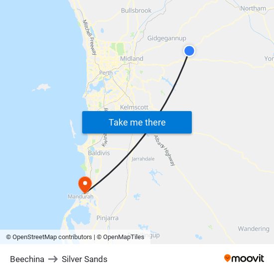 Beechina to Silver Sands map
