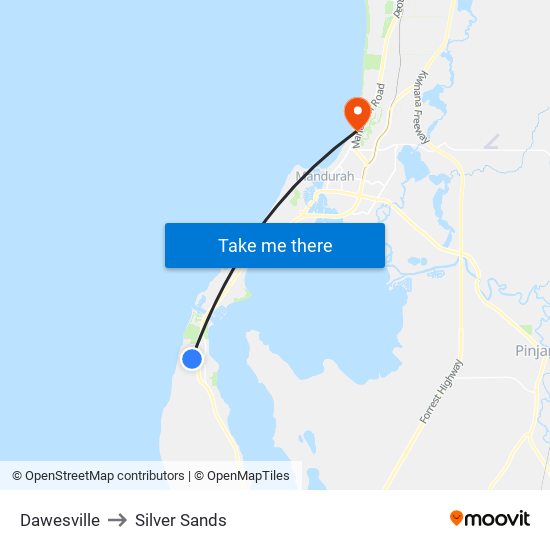 Dawesville to Silver Sands map