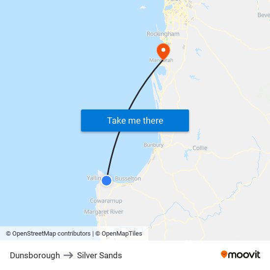 Dunsborough to Silver Sands map