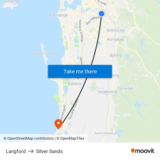 Langford to Silver Sands map