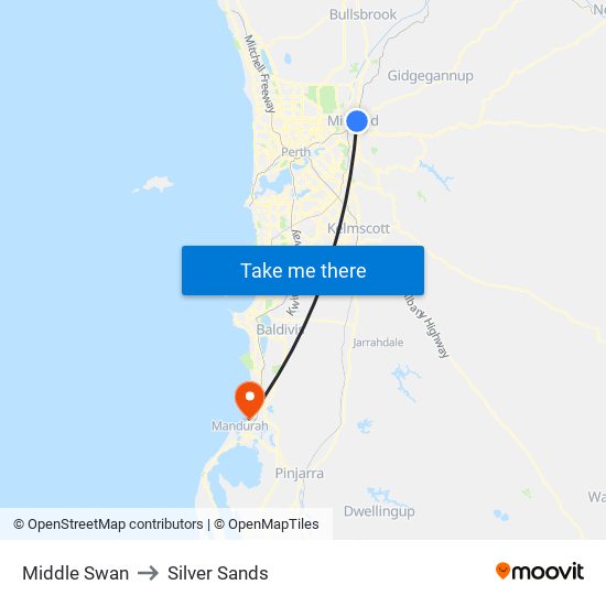 Middle Swan to Silver Sands map