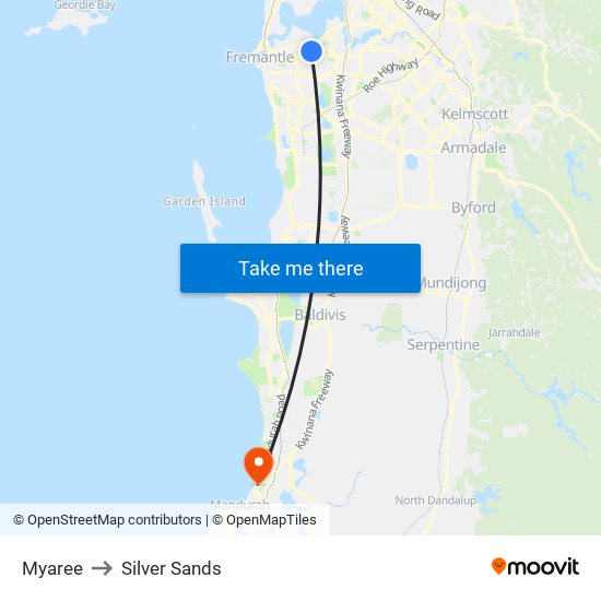 Myaree to Silver Sands map