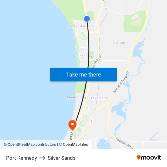 Port Kennedy to Silver Sands map