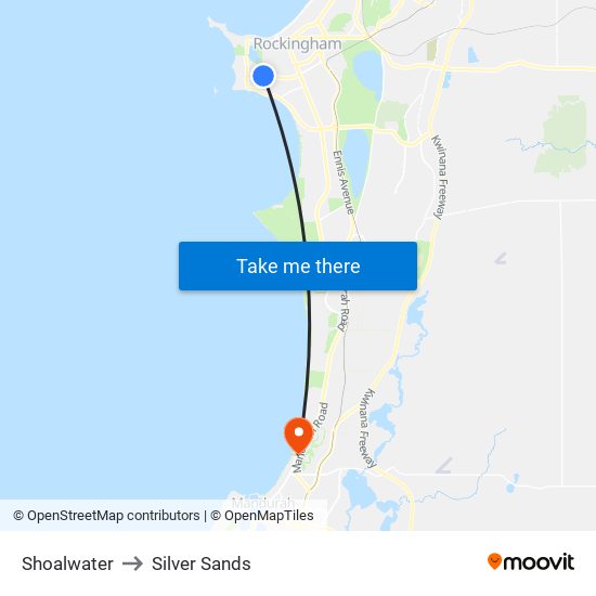 Shoalwater to Silver Sands map