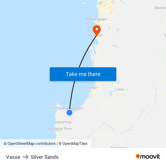 Vasse to Silver Sands map