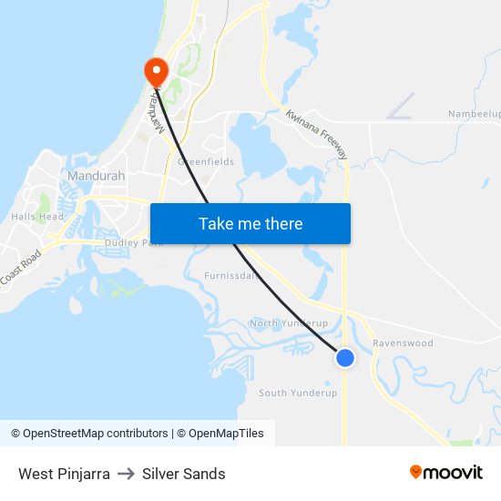 West Pinjarra to Silver Sands map