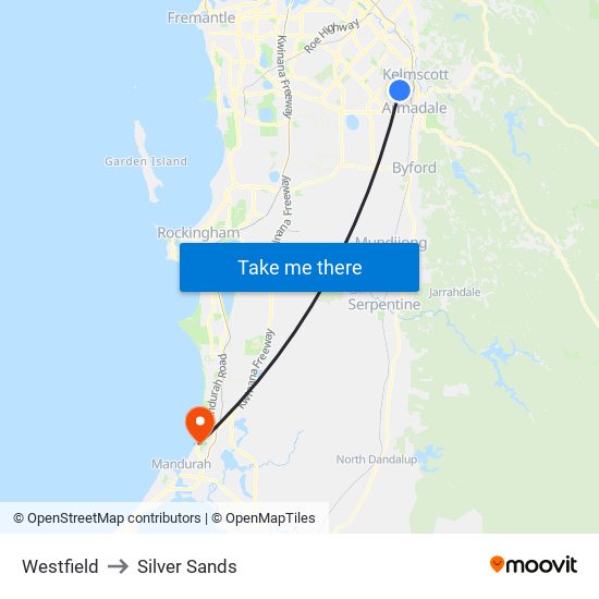 Westfield to Silver Sands map