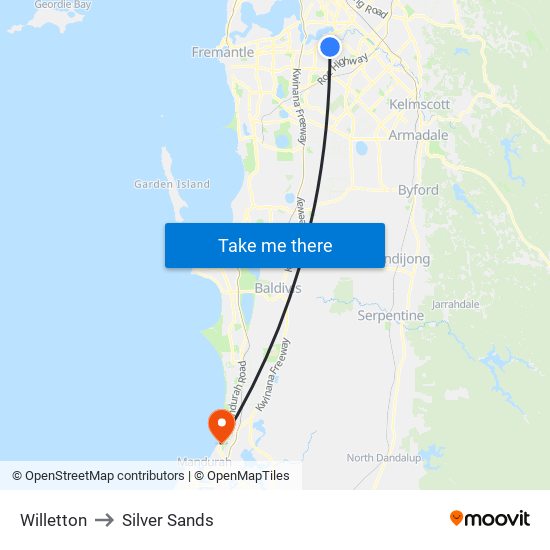 Willetton to Silver Sands map