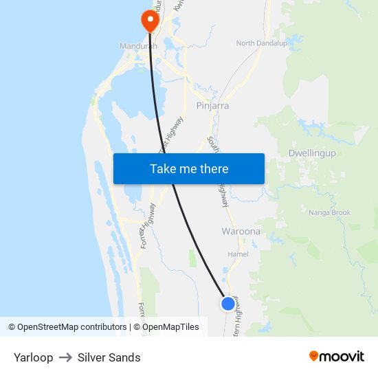 Yarloop to Silver Sands map