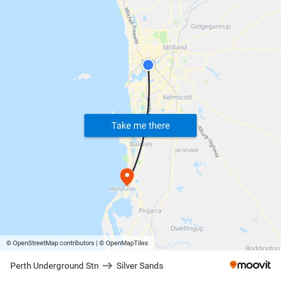 Perth Underground Stn to Silver Sands map
