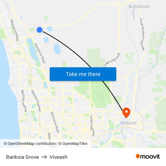 Banksia Grove to Viveash map