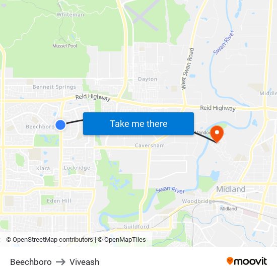 Beechboro to Viveash map