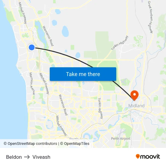 Beldon to Viveash map