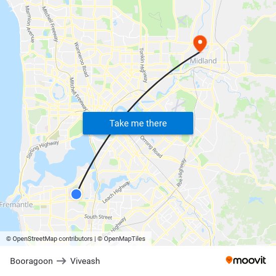Booragoon to Viveash map