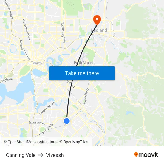Canning Vale to Viveash map