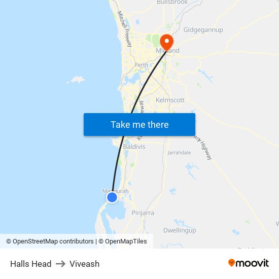 Halls Head to Viveash map