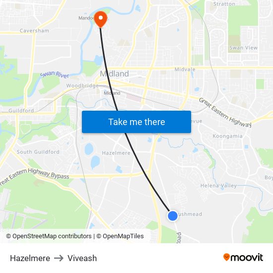 Hazelmere to Viveash map