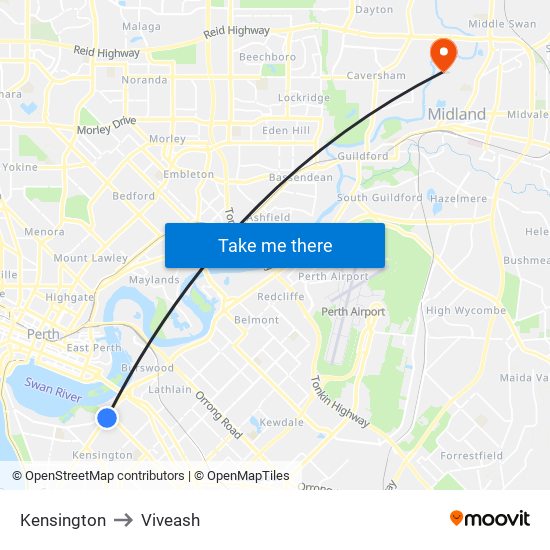 Kensington to Viveash map