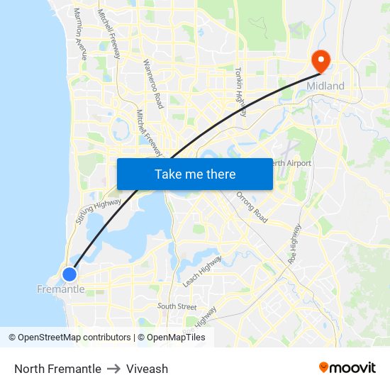 North Fremantle to Viveash map