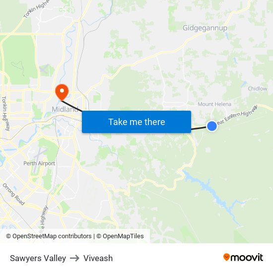 Sawyers Valley to Viveash map