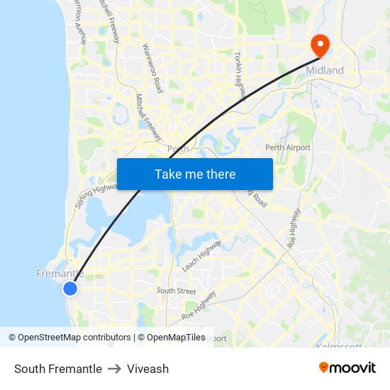 South Fremantle to Viveash map