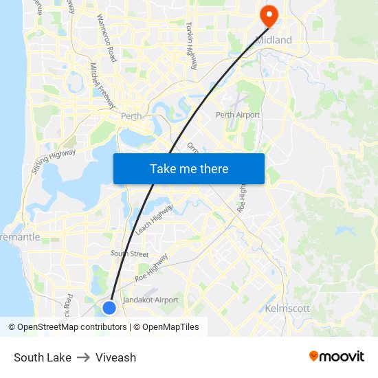 South Lake to Viveash map