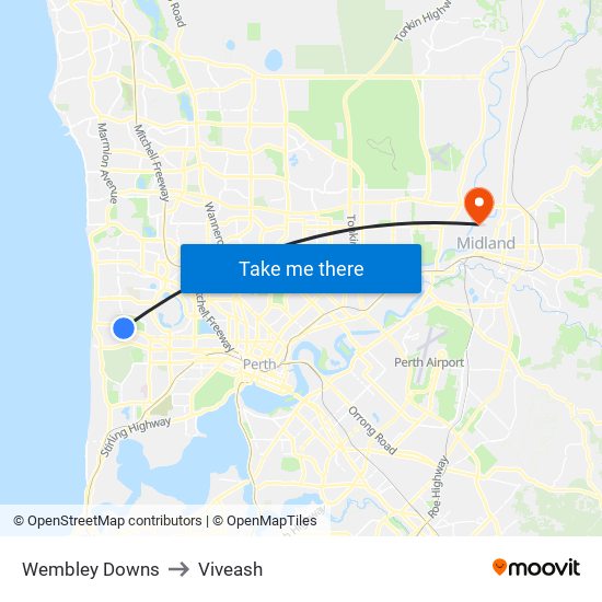 Wembley Downs to Viveash map