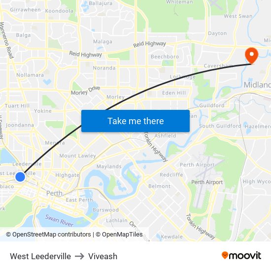 West Leederville to Viveash map