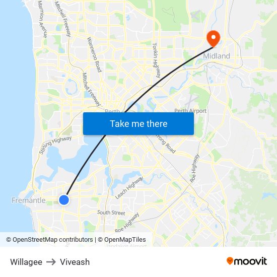 Willagee to Viveash map