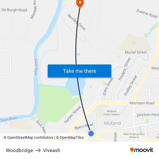 Woodbridge to Viveash map