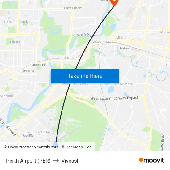 Perth Airport (PER) to Viveash map