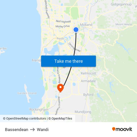 Bassendean to Wandi map