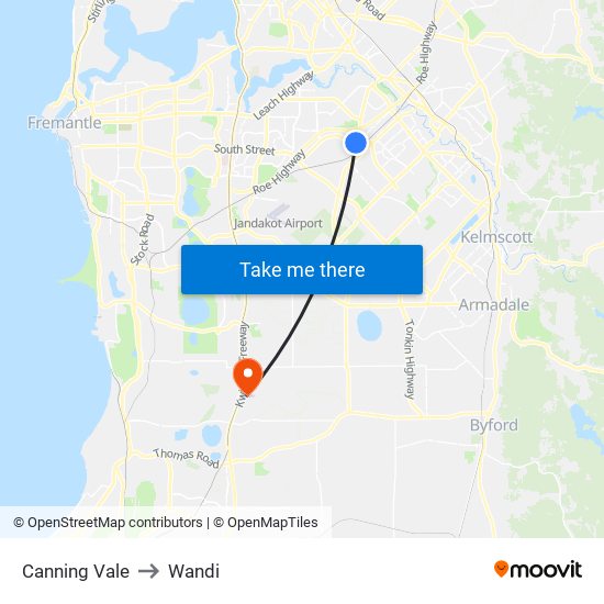 Canning Vale to Wandi map